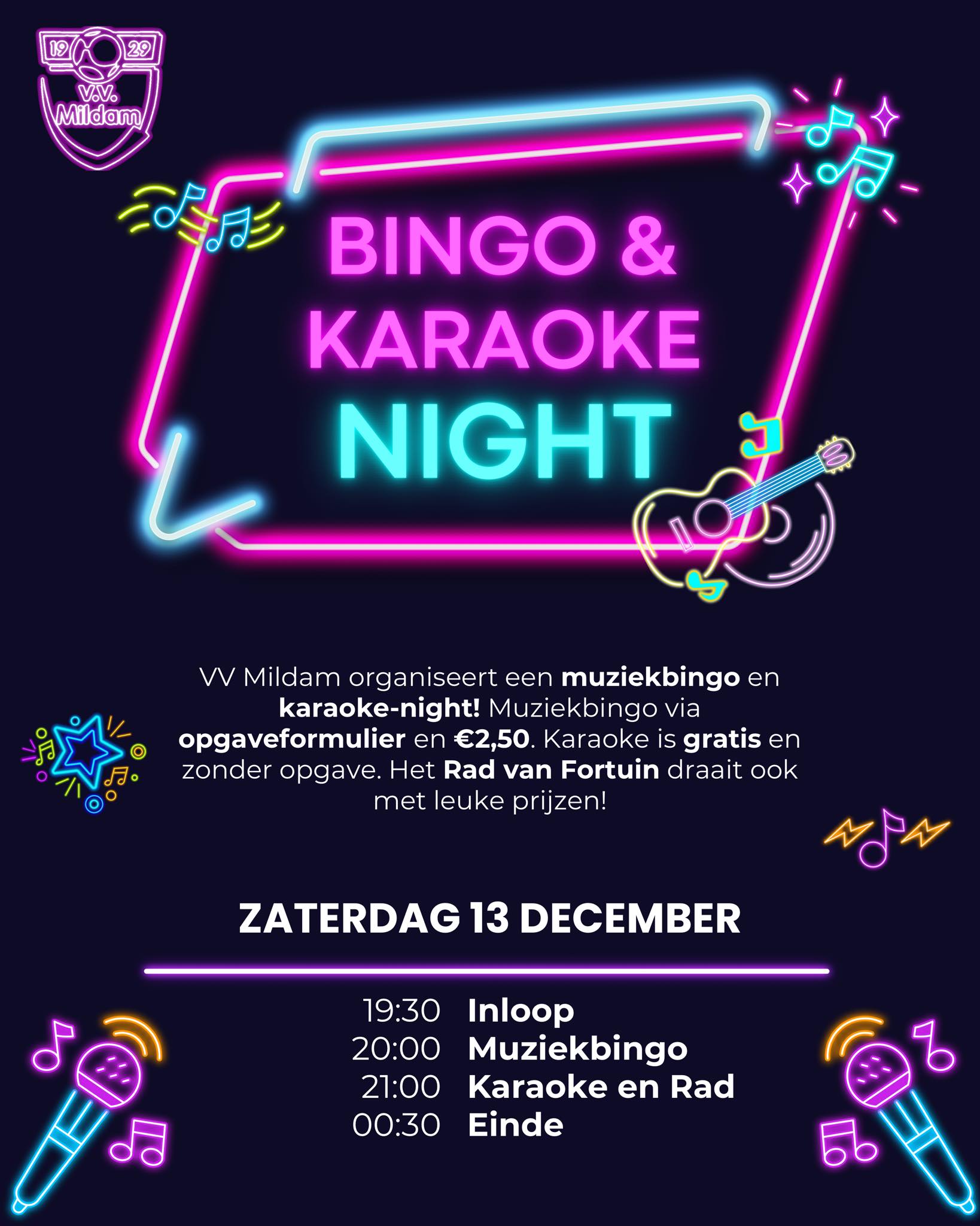 🎶 Muziekbingo & Karaokeavond op zaterdag 13 december! 🎤